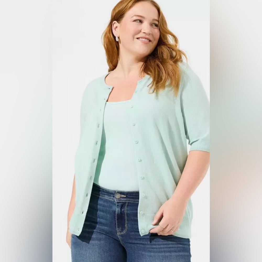 Torrid Everyday Soft Cardigan Short Sleeve Crewneck Sweater Harbor Grey 2X NWT
